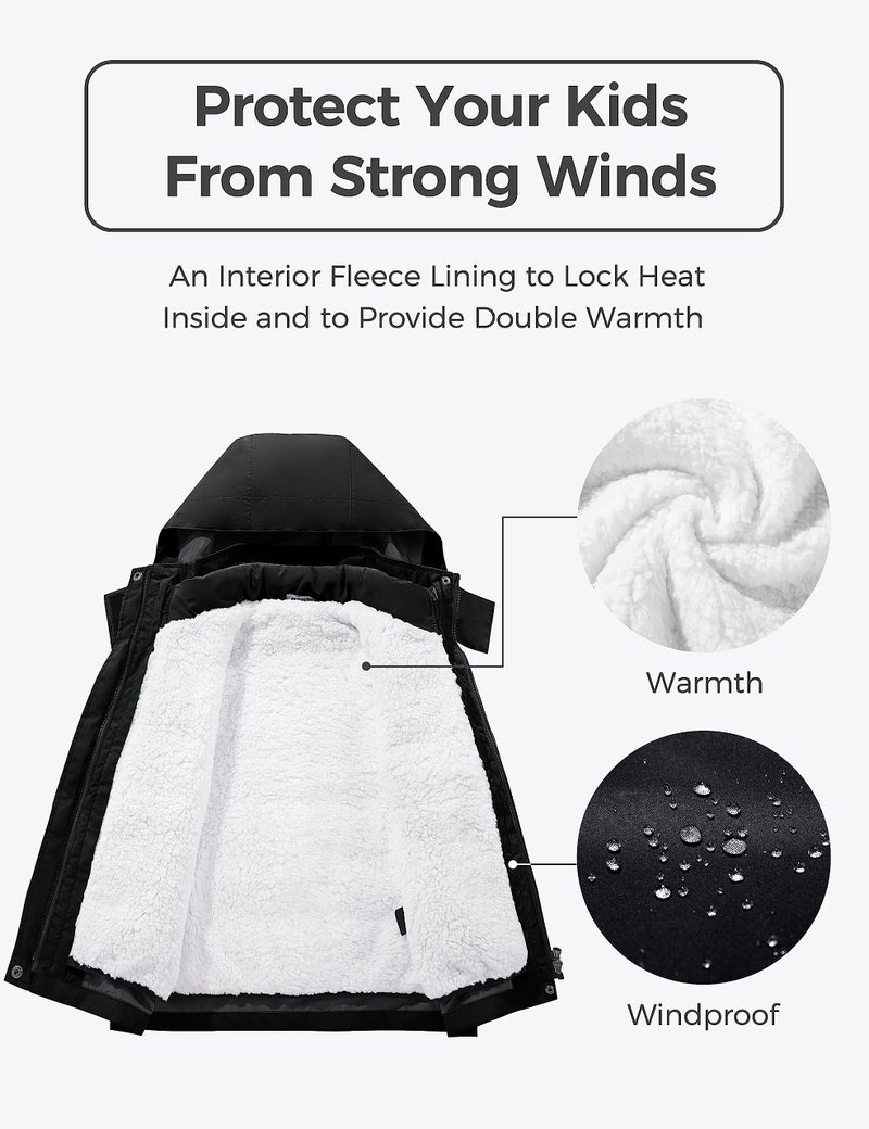 wantdo Kids Boys' 3-in-1 Winter Coat with Hood Warm Fleece Lined Snowboarding Jacket Zip Up Black 14-16 - Image 5